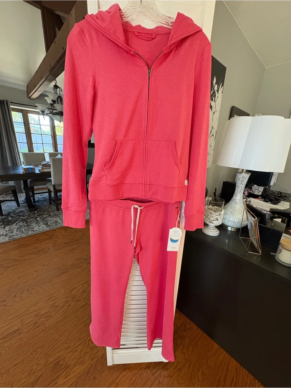 Vuori Sunset Pink Heather Zip-Up Lounge Top and Pants SMALL